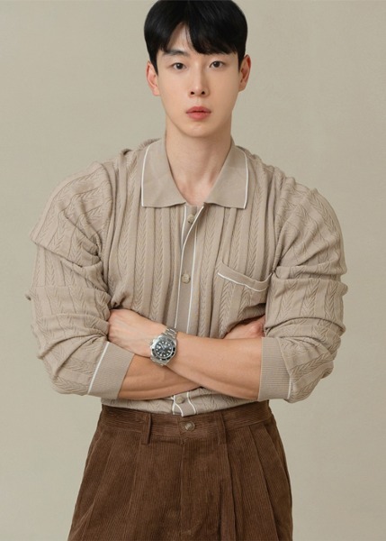 (韓國獨家特價)羊毛麻花撞色合身領開襟衫