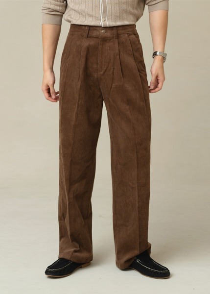 Piyo燈芯絨兩褶後鬆緊休閒褲