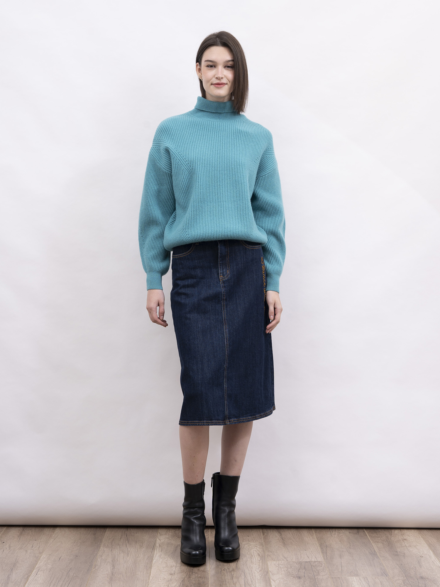 mi-tu 刺繡中長牛仔裙