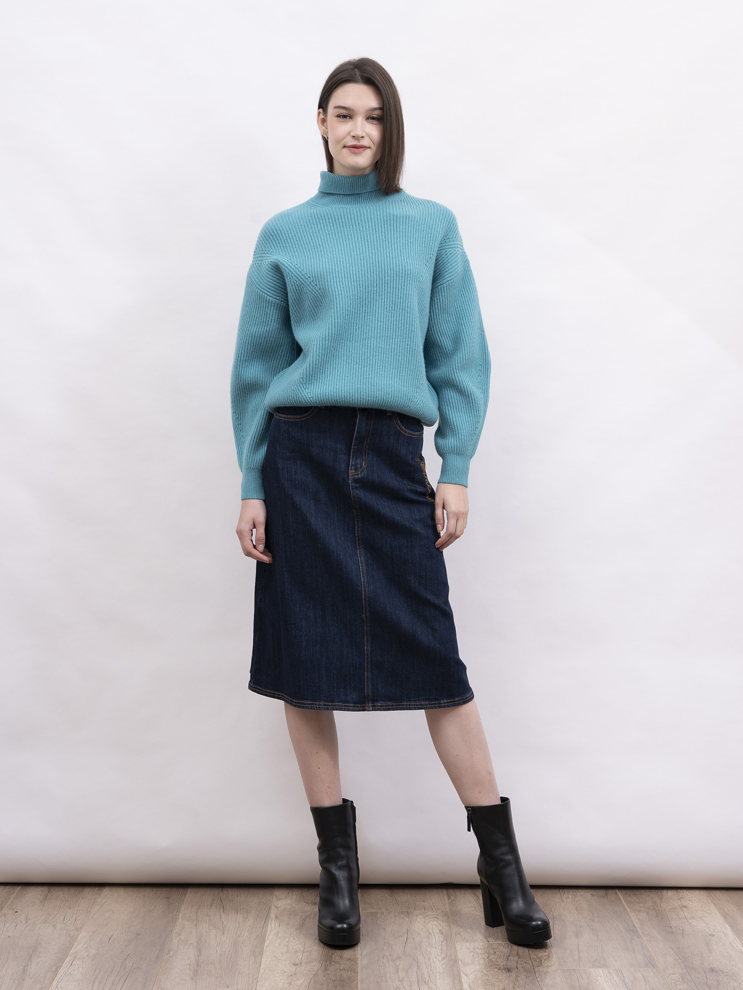 mi-tu 刺繡中長牛仔裙