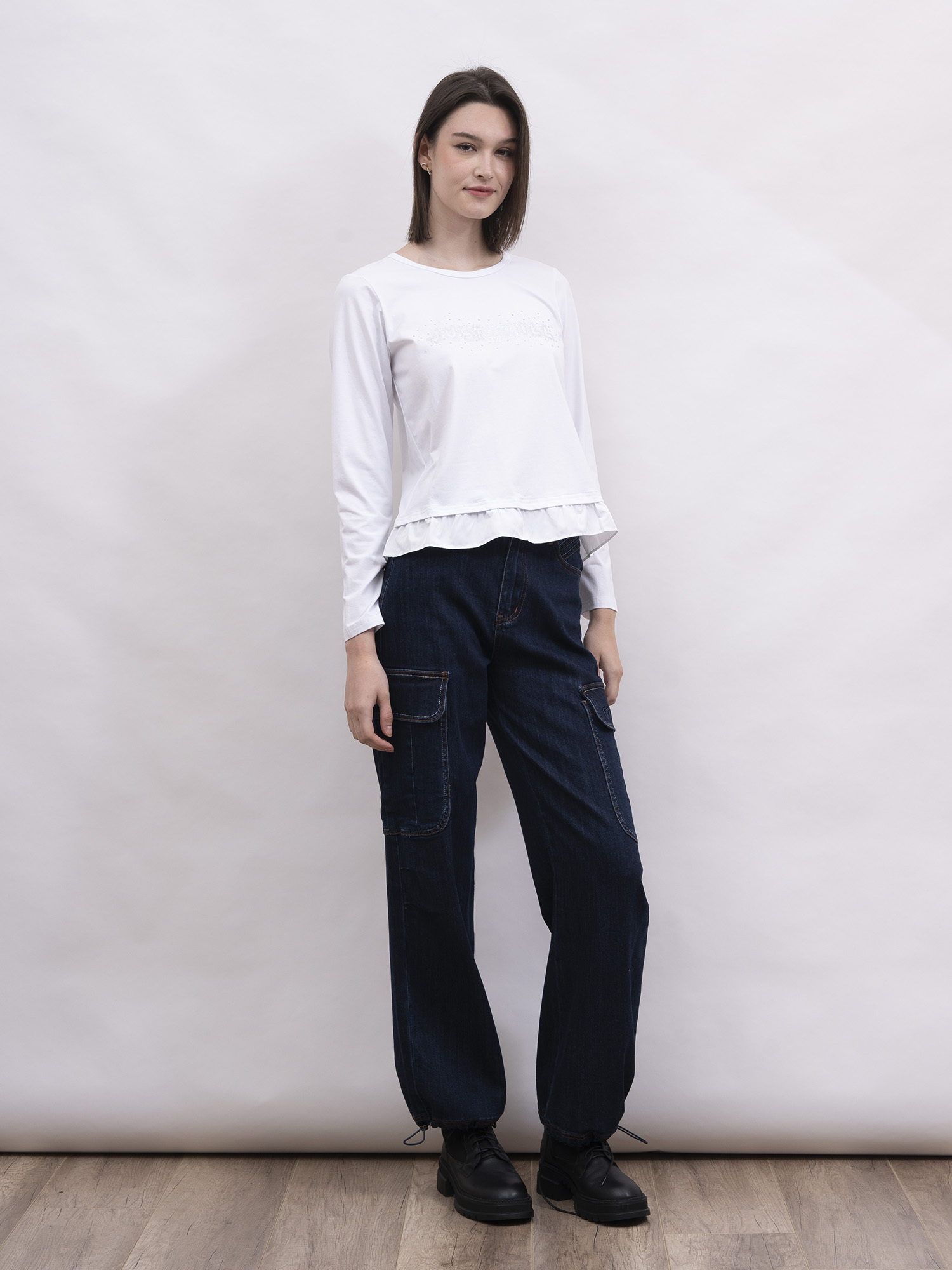 mi-tu 閃石荷葉下襬圓領T恤