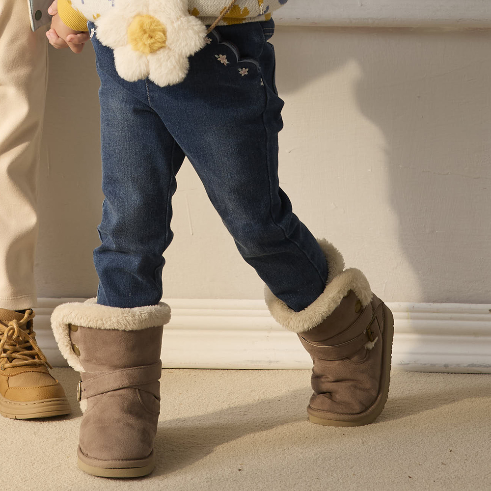 PIPPY 浪漫花邊繡花口袋彈力牛仔褲 藍