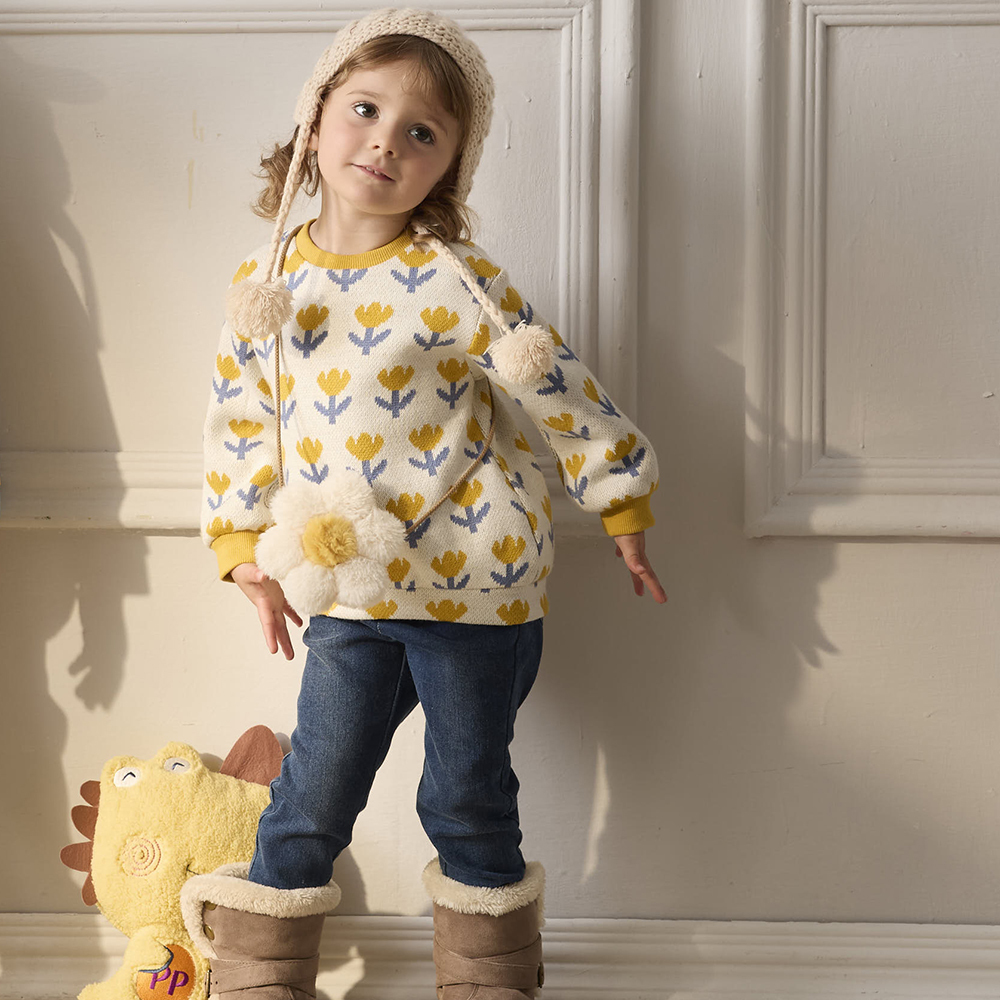 PIPPY 浪漫花邊繡花口袋彈力牛仔褲 藍