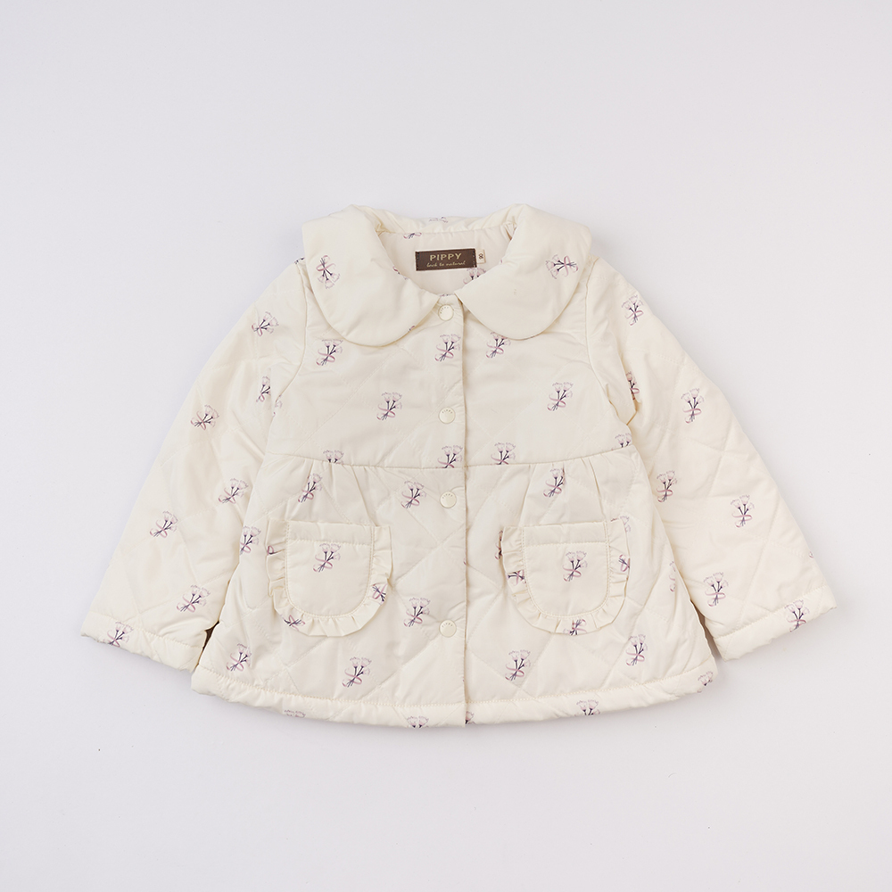 PIPPY 浪漫印花大圓領鋪棉外套 米