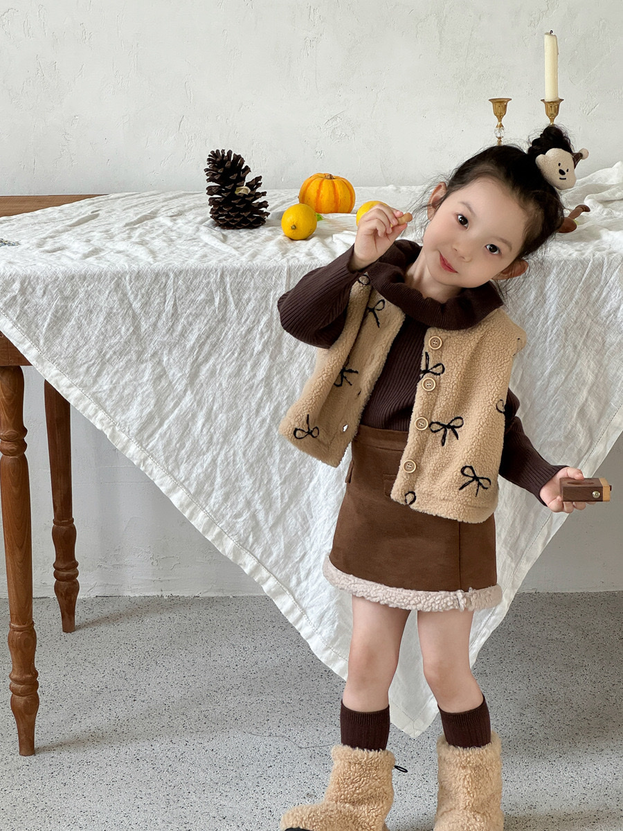 荷葉邊針織上衣(2色)/羊羔毛加絨短裙