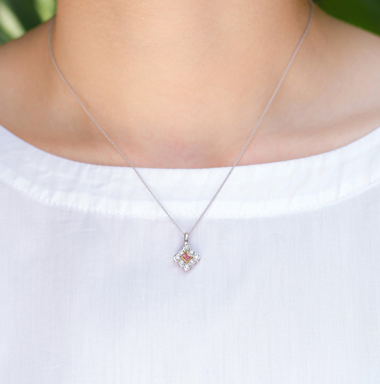 公主方粉色藍寶石18K墜 文藝復興風格