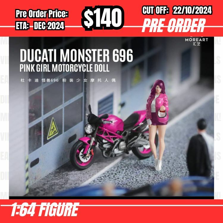 PO-$140 * Moreart * 1:64 Figure - Ducati Monster 696 Pink Girl Motorcycle Doll [OD15/10]