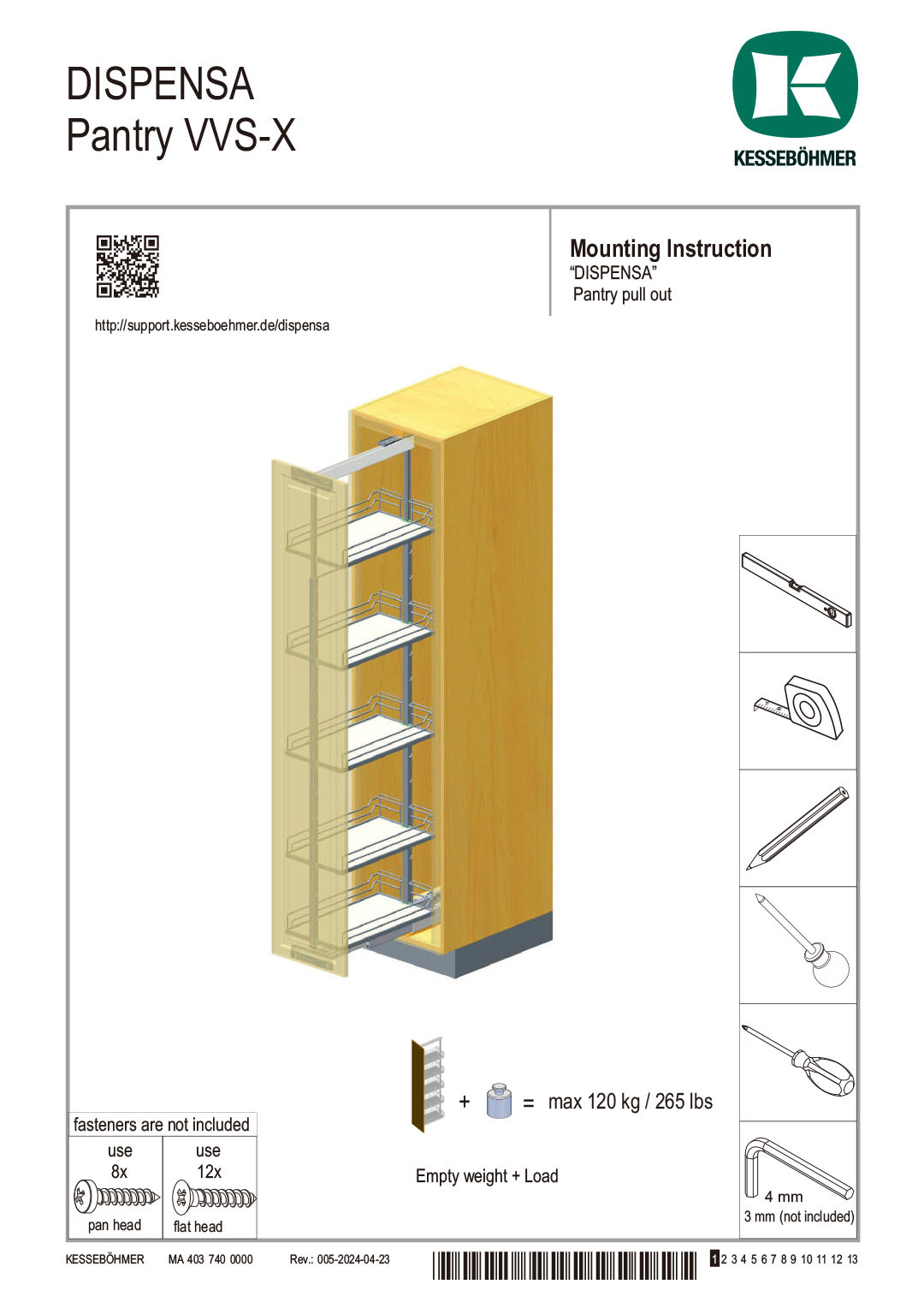 kessebohmer dispensa 高身廚櫃拉籃安裝說明