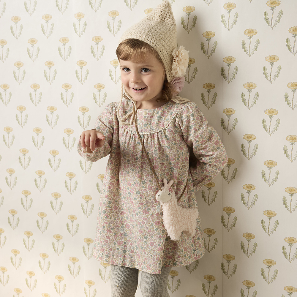 PIPPY經典滿版印花連身裙洋裝附小羊駝包包 粉