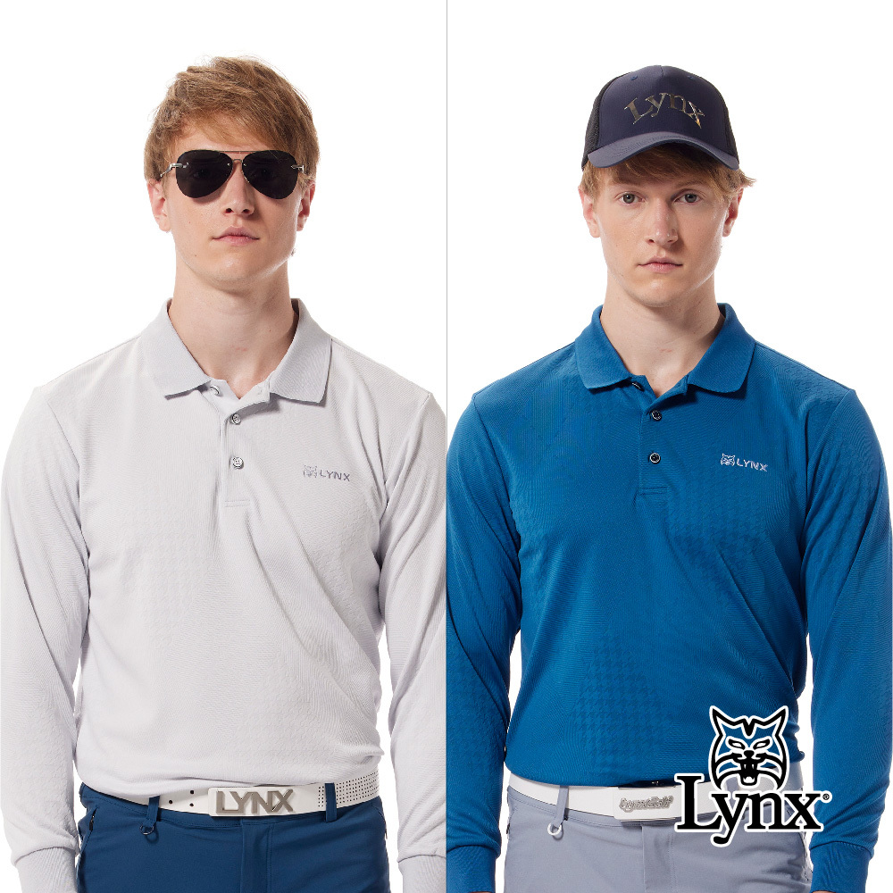 【Lynx Golf】吸排千鳥/菱格緹花設計長袖POLO衫/高爾夫球衫