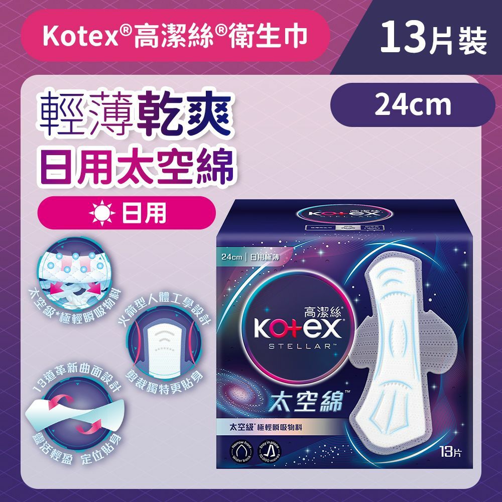 [24cm/13片]Kotex 太空綿極薄衛生巾(日用裝) (太空級*極輕瞬吸材料)(14015726/14016670)