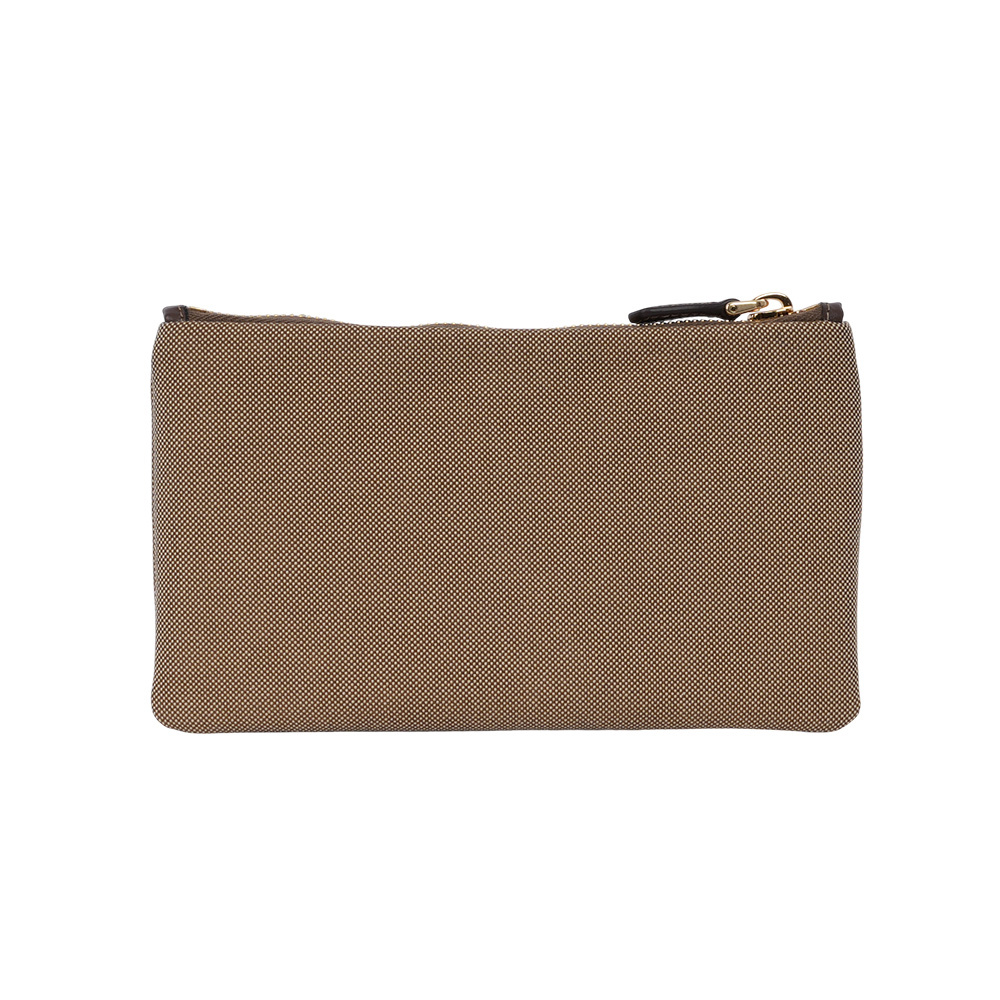 【PRADA】Logo 標誌緹花布及皮革萬用包/手拿包(卡其色)1MB039 UCW F0065