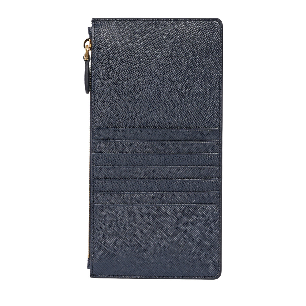 【PRADA】金色三角牌Logo 防刮皮革拉鍊手拿包/收納袋(波羅的海藍)1MB025 QHH F0216