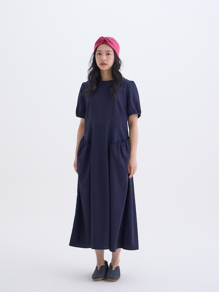 凱瑟琳圓領短袖剪接連身洋裝-山嵐