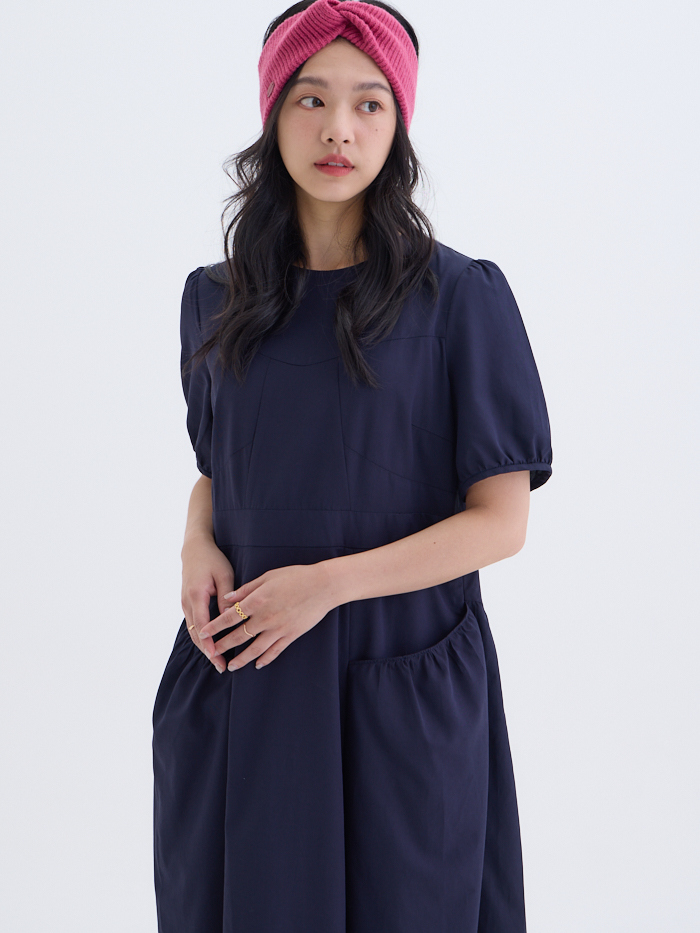 凱瑟琳圓領短袖剪接連身洋裝-山嵐