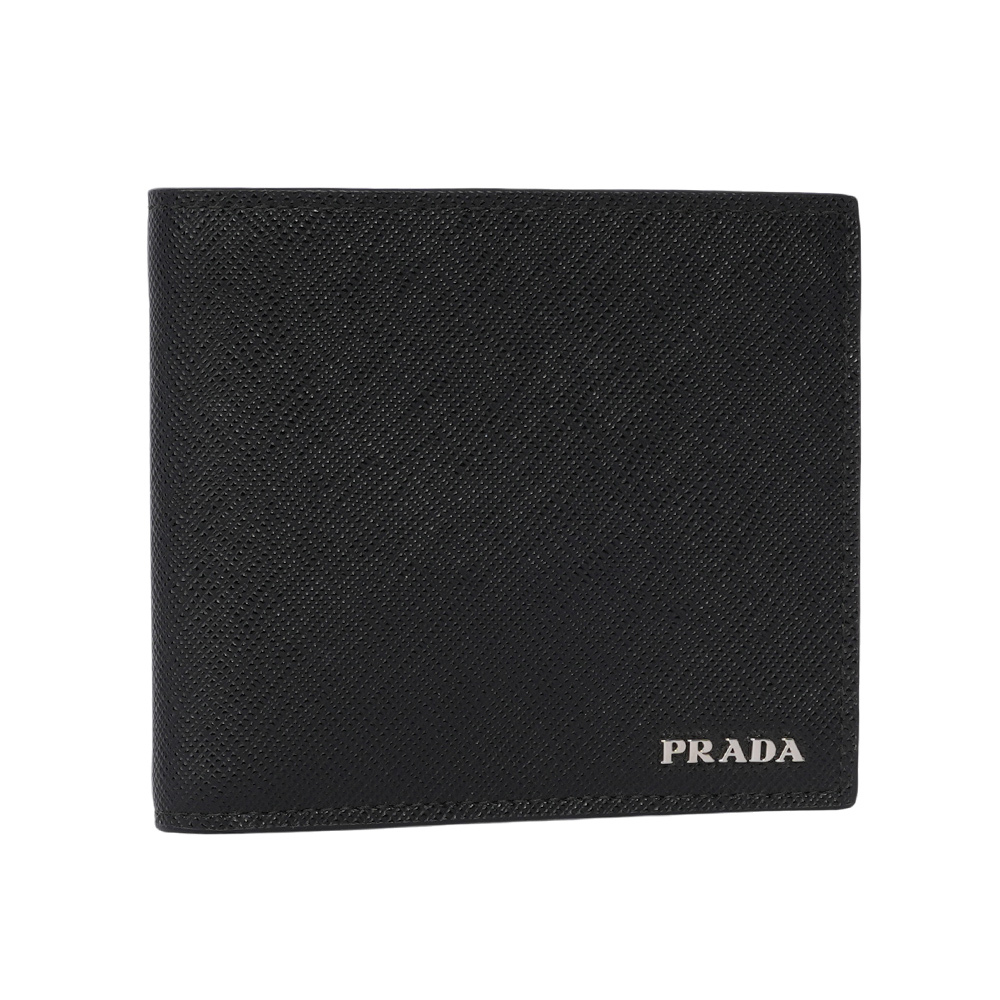 【PRADA】銀字Logo 防刮皮革對開零錢袋短夾(黑色)2MO738 2FPJ F0002