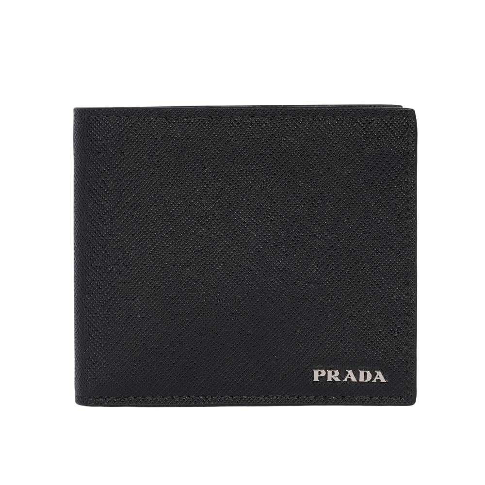 【PRADA】銀字Logo 防刮皮革對開零錢袋短夾(黑色)2MO738 2FPJ F0002