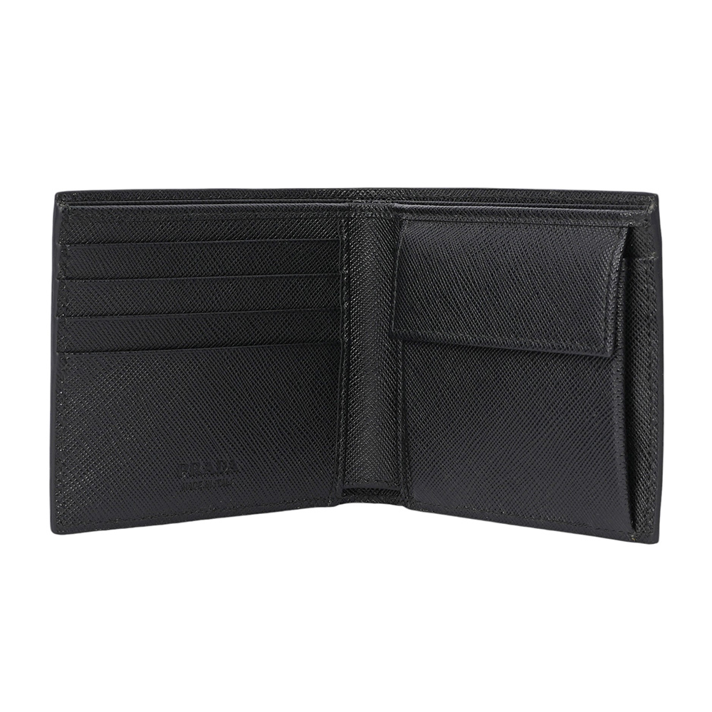 【PRADA】銀字Logo 防刮皮革對開零錢袋短夾(黑色)2MO738 2FPJ F0002