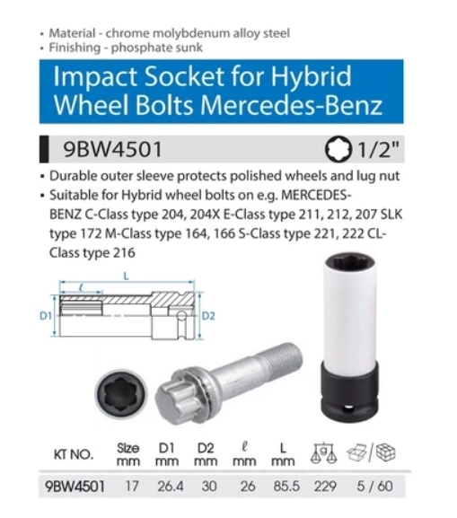 KING TONY 金統立｜四分氣動 1/2"輪胎螺絲套筒｜Mercedes-Benz｜9BW4501
