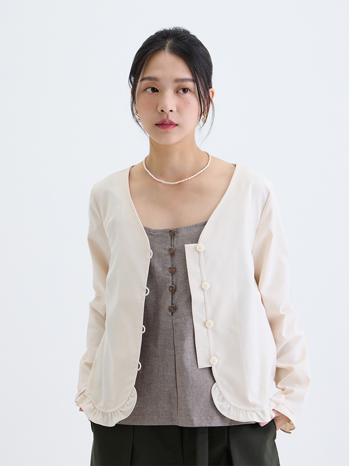 優雅大V領花邊外套-沐陽