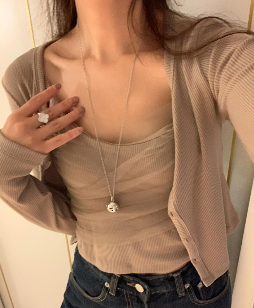 [現貨] Eve 網紗針織背心+針織外套set [黑色 / Free ]