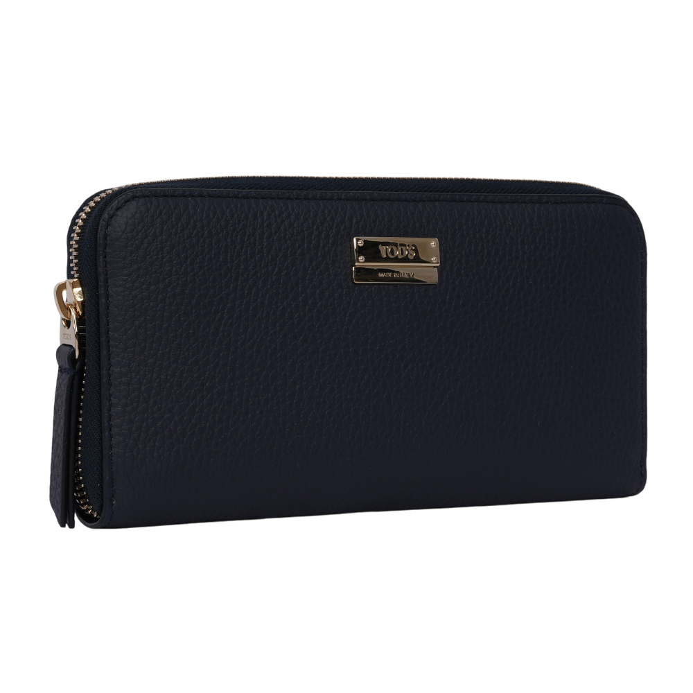 【TOD'S】金色鐵牌牛皮ㄇ形拉鍊長夾(深藍色)XAWENBA04Z0RIAU824