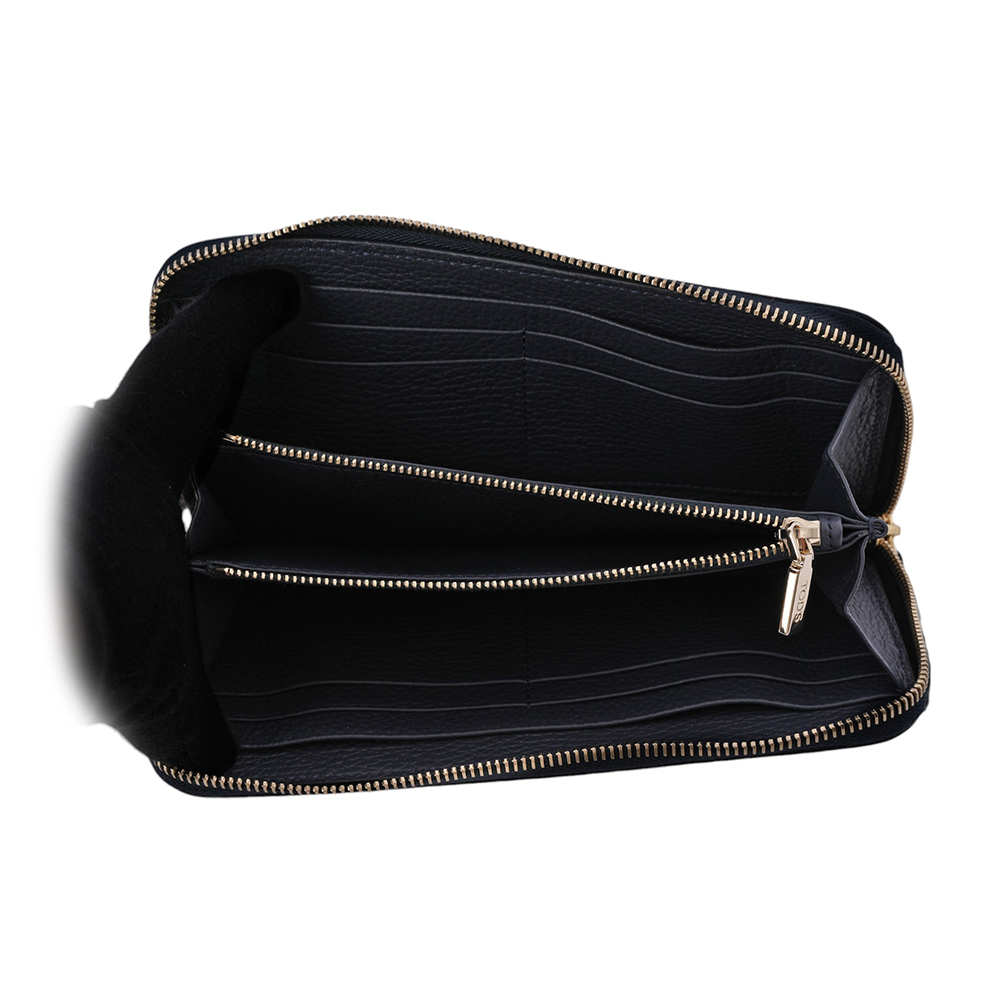 【TOD'S】金色鐵牌牛皮ㄇ形拉鍊長夾(深藍色)XAWENBA04Z0RIAU824