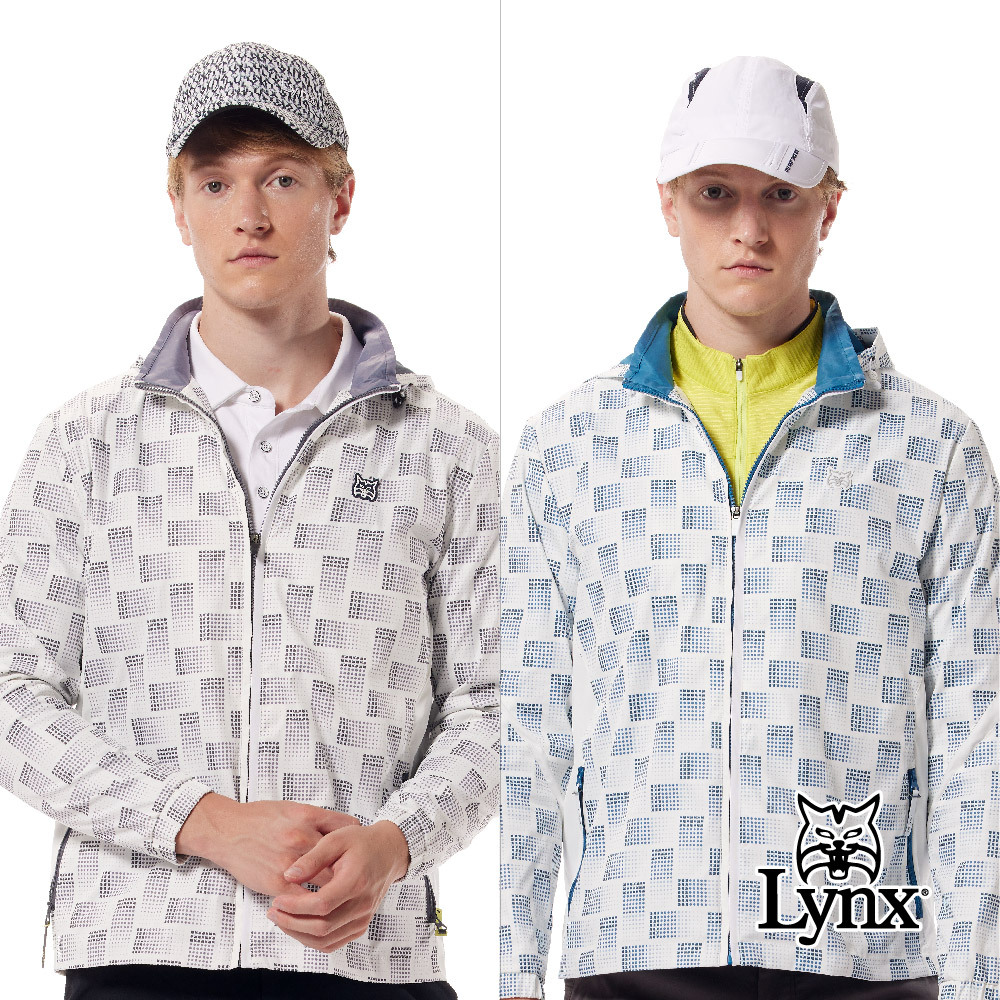 【Lynx Golf】防風防潑水漸層方格印花可拆式連帽外套
