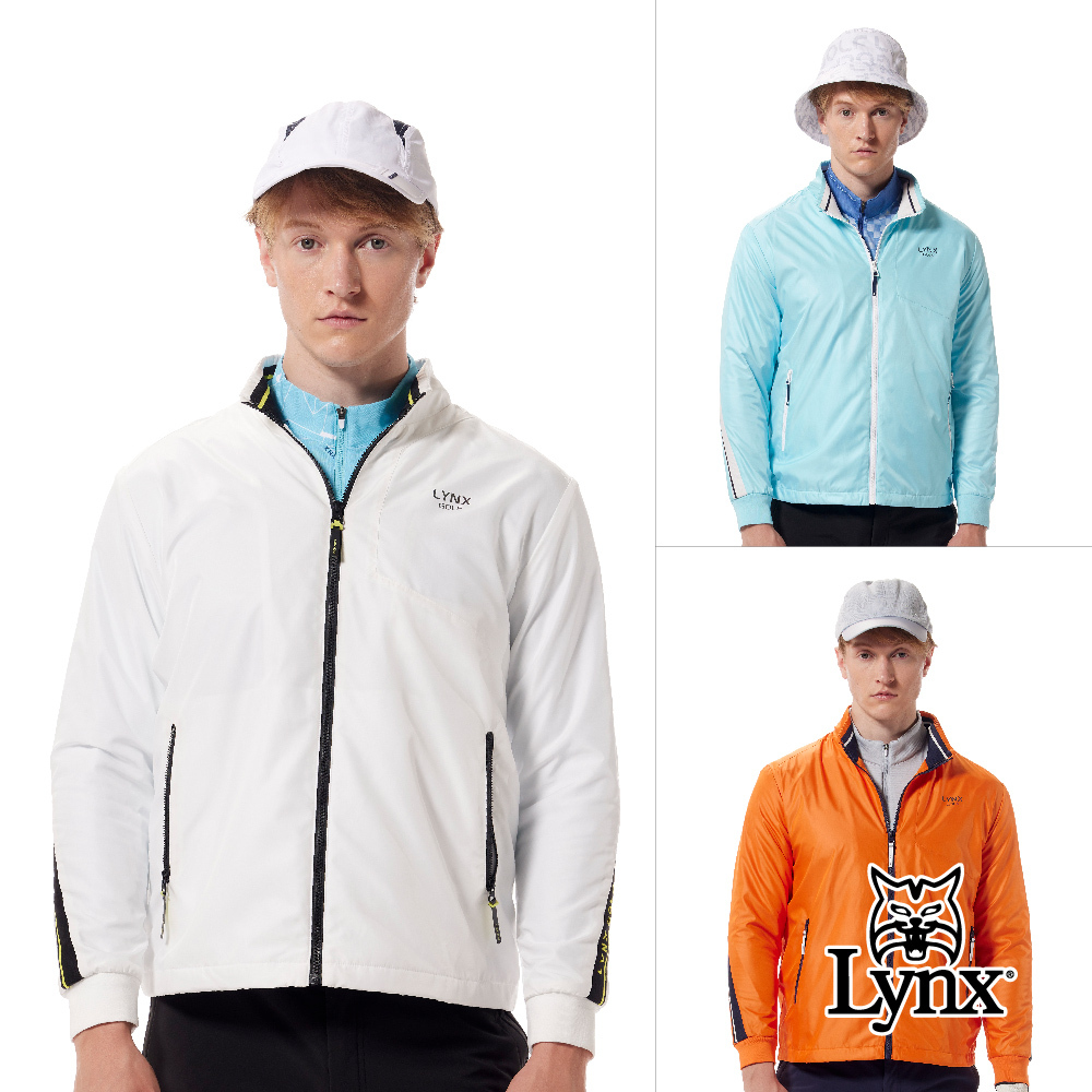 【Lynx Golf】刷毛防風防潑水羅紋緹織剪接外套