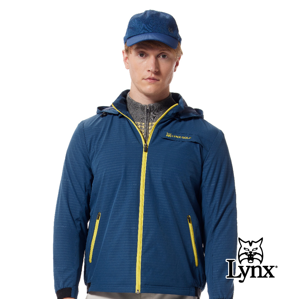 【Lynx Golf】防風防潑水LOGO壓光織帶剪接可拆式連帽外套