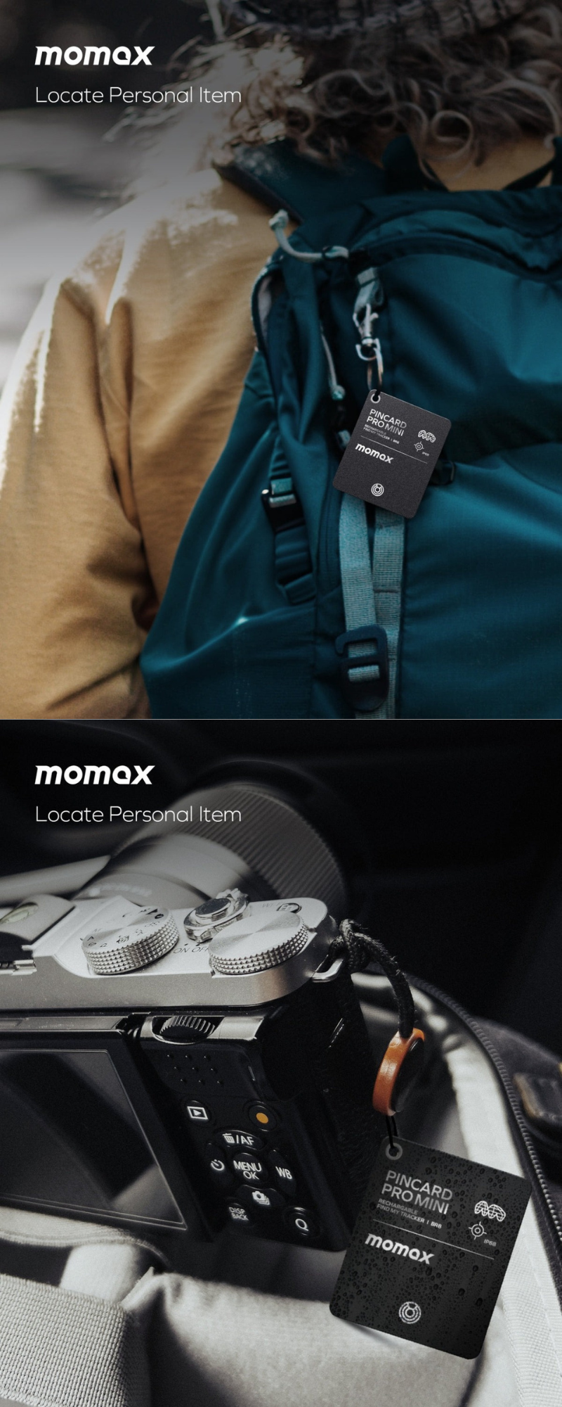 Momax PinCard Pro 可充電全球定位器 黑色