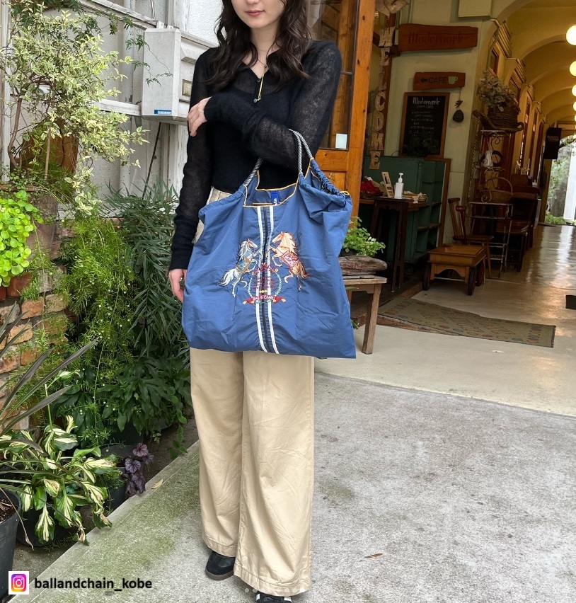 Ball＆Chain 刺繡環保購物袋 L號 - 藍 (30112432)