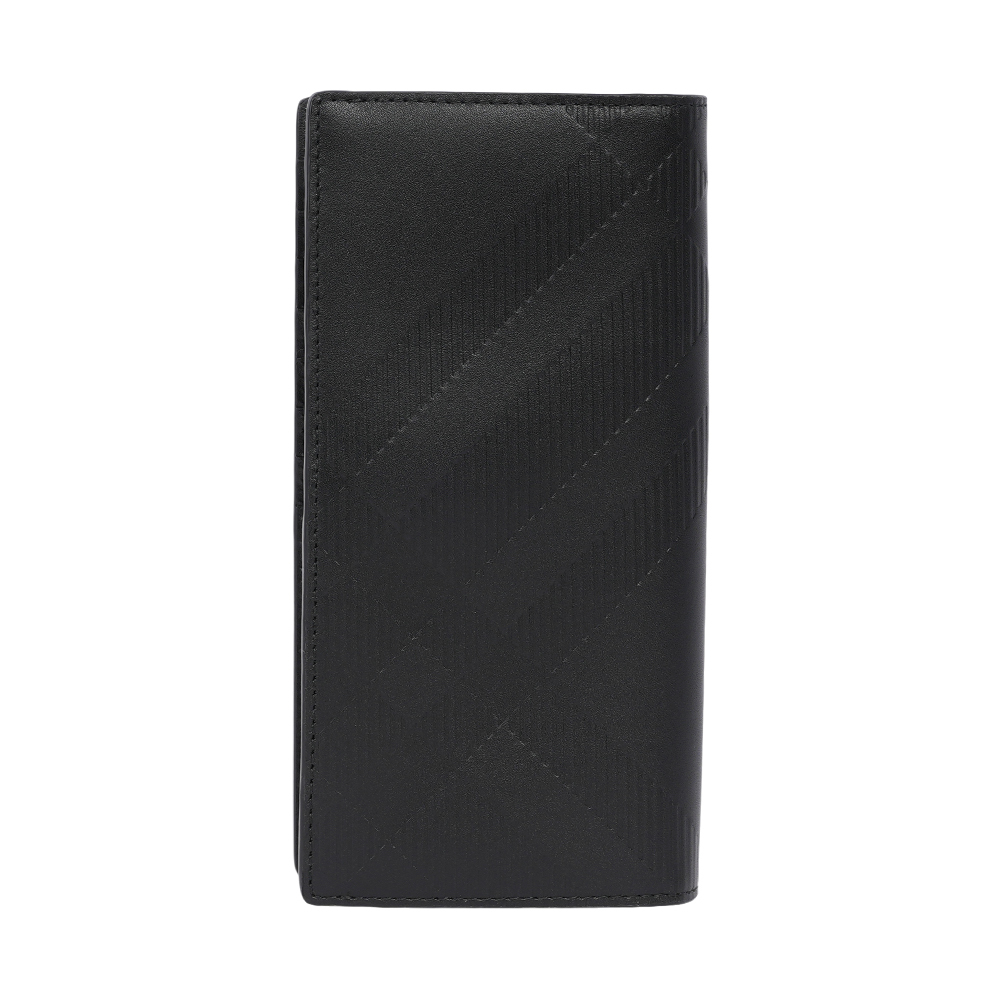 【【BURBERRY】經典格紋浮雕小牛皮16卡對開二折長夾(黑色)8078353 A1189