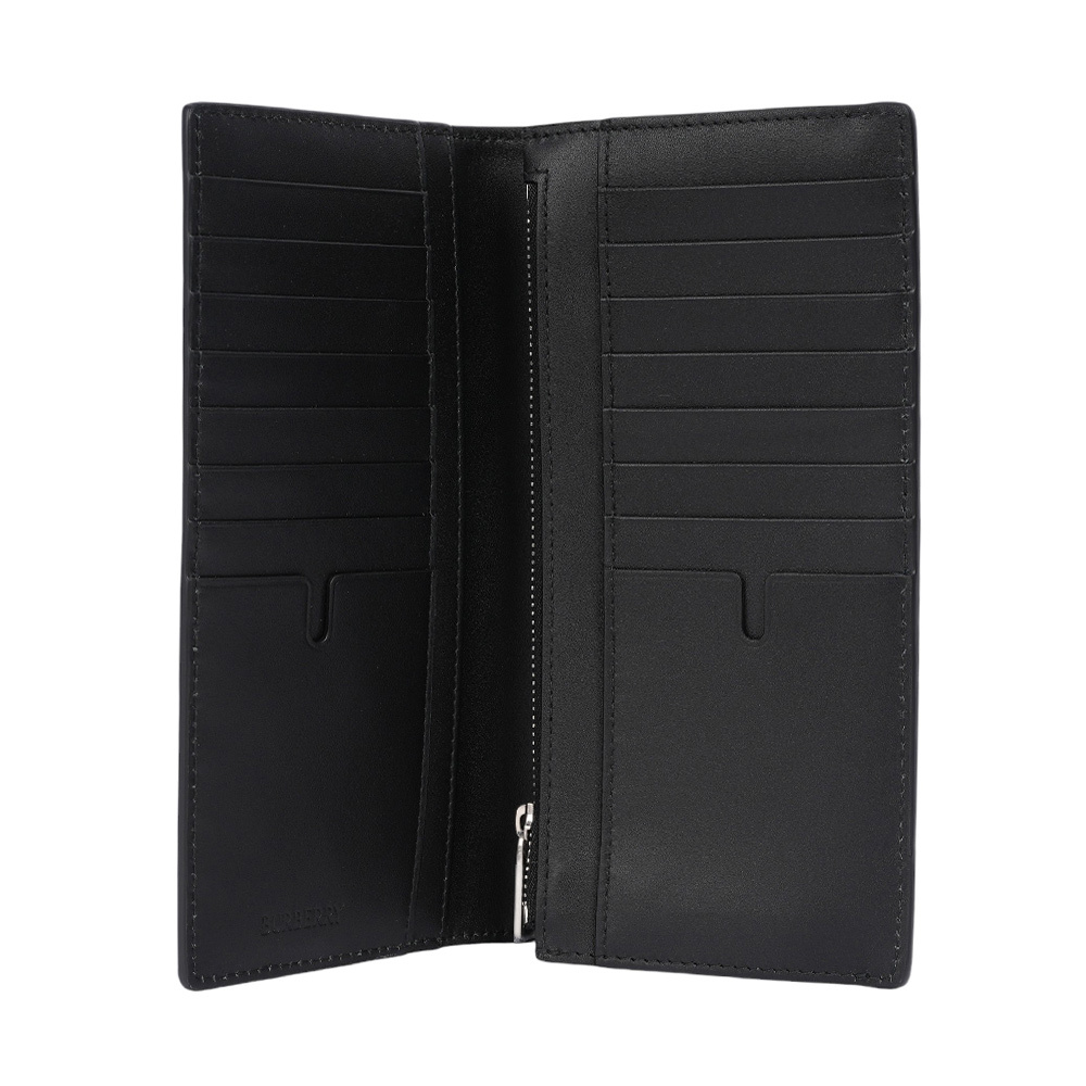 【BURBERRY】經典格紋浮雕小牛皮16卡對開二折長夾(黑色)8078353 A1189