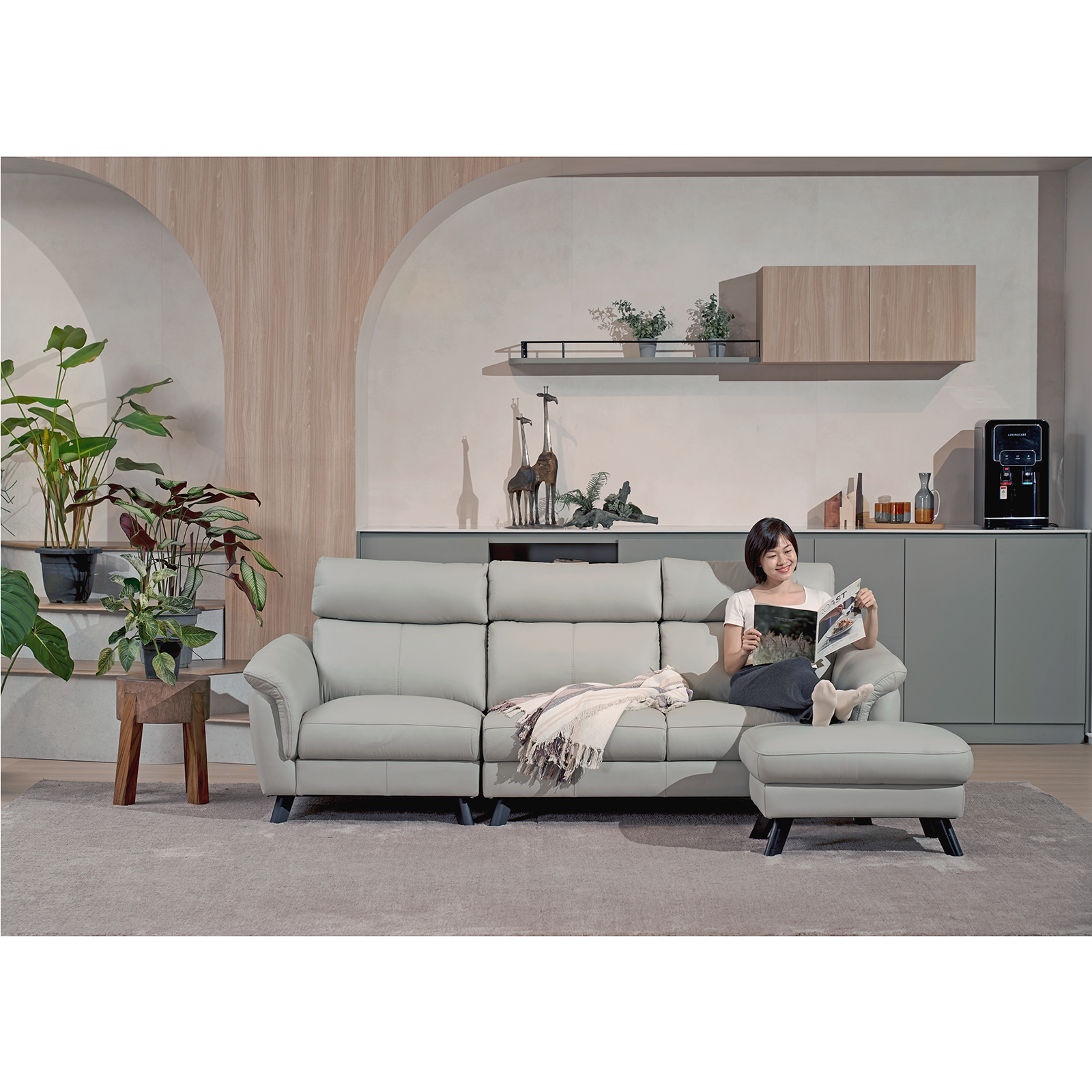 Borges  全牛皮沙發 - 冰色 〔SF9543〕