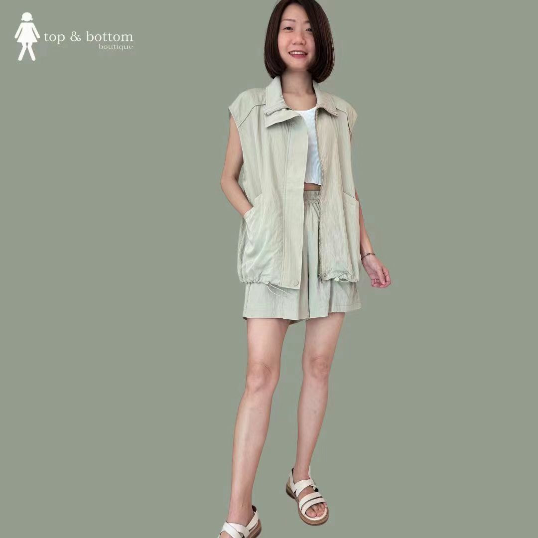 SLEEVELESS CASUAL ZIP VEST & SHORTS SET SUIT (2PCS)