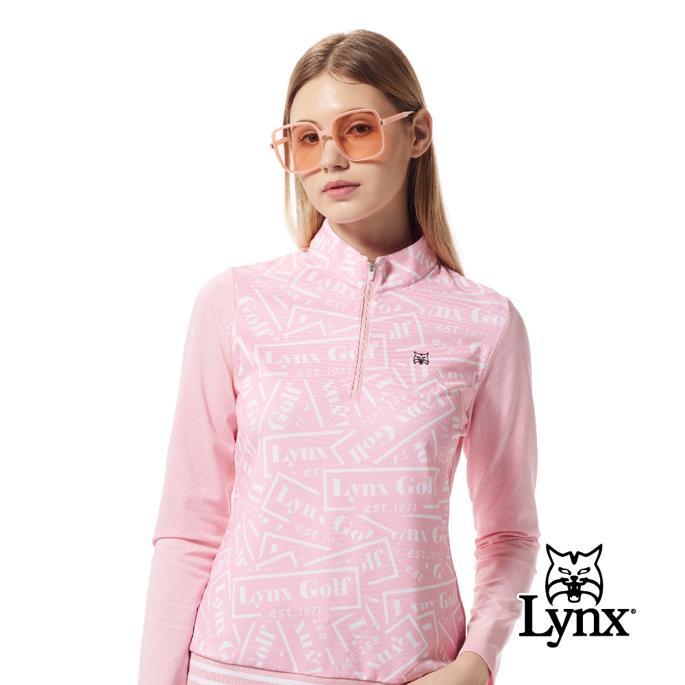 【Lynx Golf】合身版保暖刷毛印花下擺羅紋立領POLO衫/高爾夫球衫