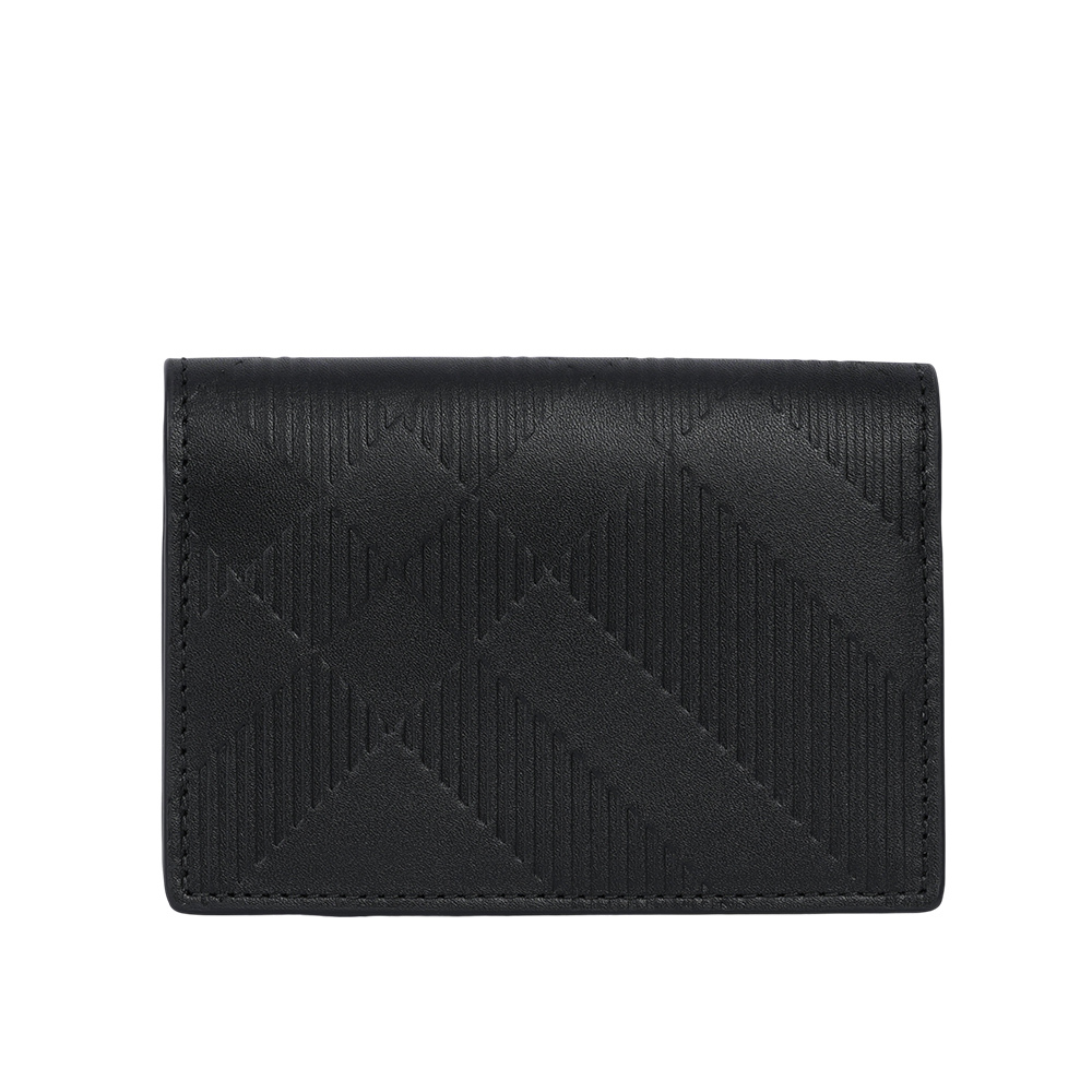 【BURBERRY】經典格紋浮雕小牛皮二折名片夾/卡片夾(黑色)8079772