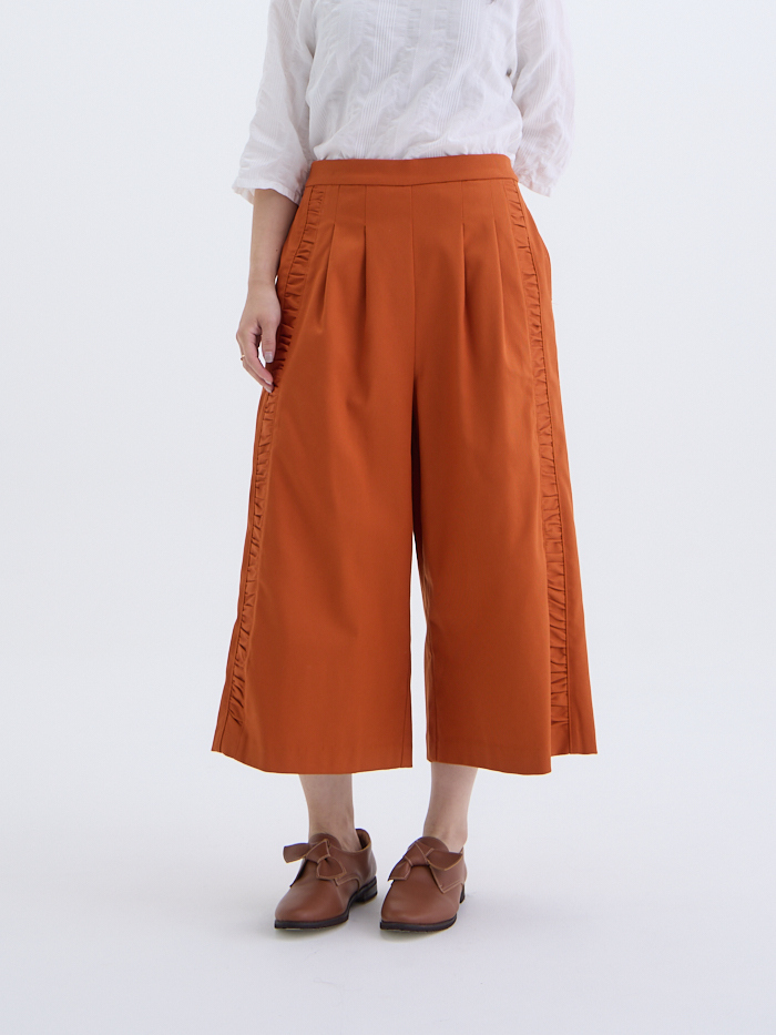 漫步花邊九分寬褲-火橘