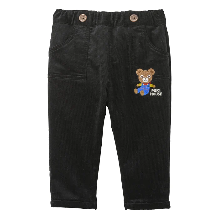 普奇熊兩穿燈芯絨長褲-黑