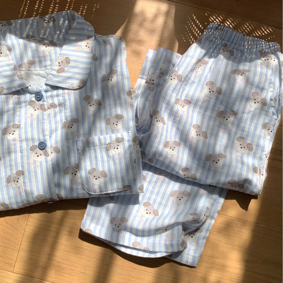 《4964》冬季可愛灰色腮紅小狗娃娃領睡衣