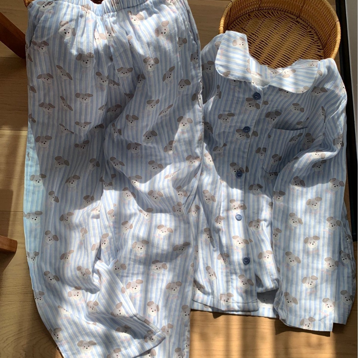 《4964》冬季可愛灰色腮紅小狗娃娃領睡衣