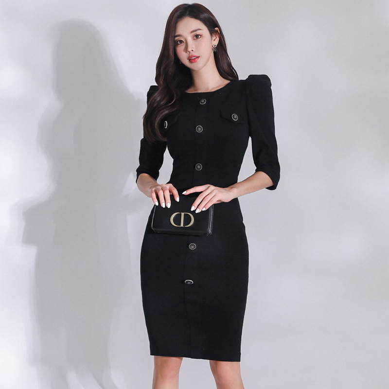 六分袖優雅修身洋裝