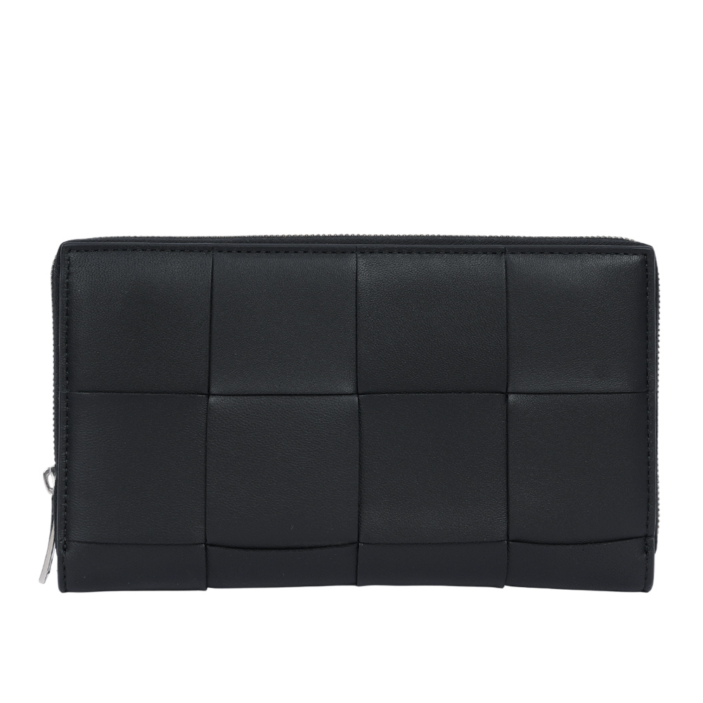 【BOTTEGA VENETA】Cassette 小羊皮編織ㄇ形拉鍊長夾(黑色) 651368 V3UO1 8803
