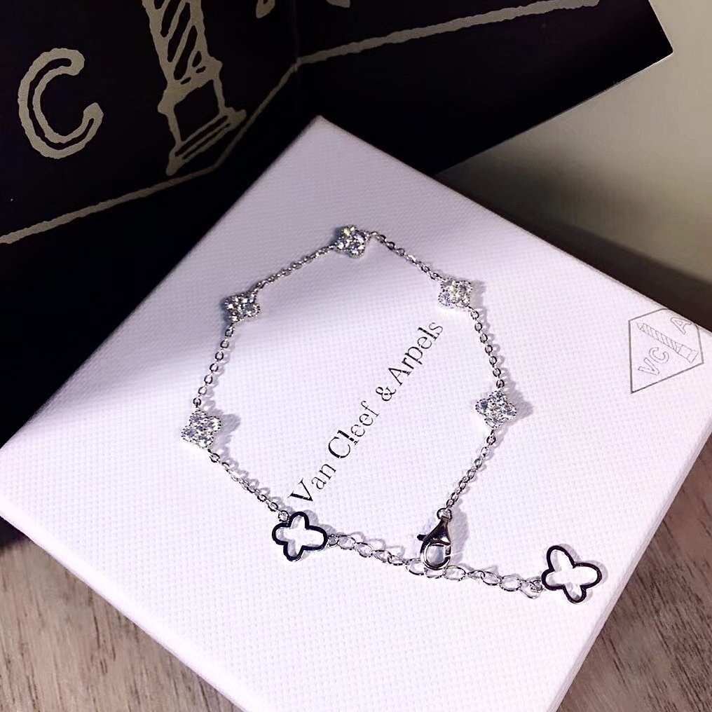 GY s925”mini純銀滿鑽四葉草手鍊