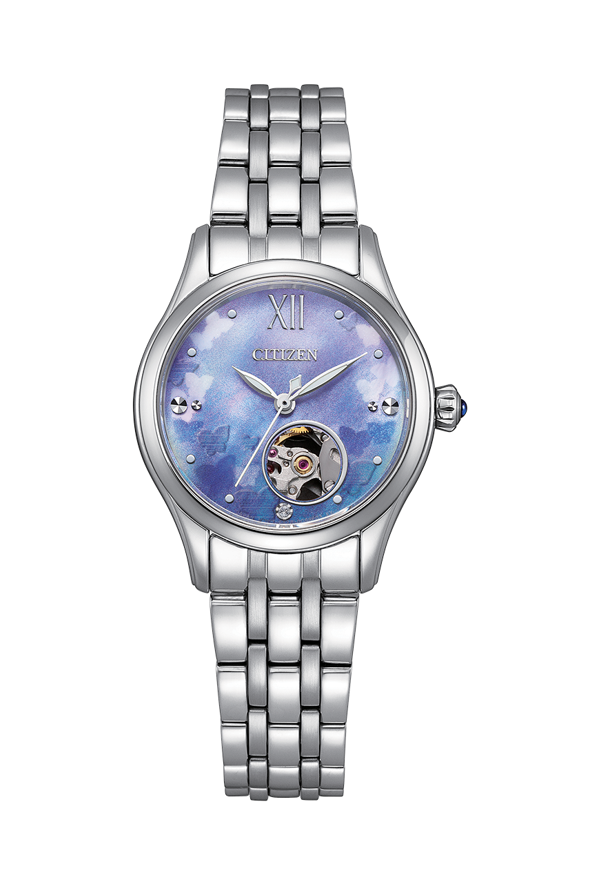 Citizen Mechanical Beginning Blue 28.5mm 珍珠貝殼錶盤不銹鋼錶帶自動機械女士手錶 PR1040-88N