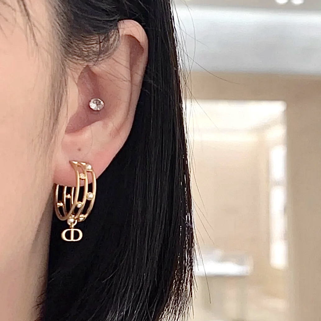 18k CD”珍珠鑽多金圈 鏤空定製耳釘c圈