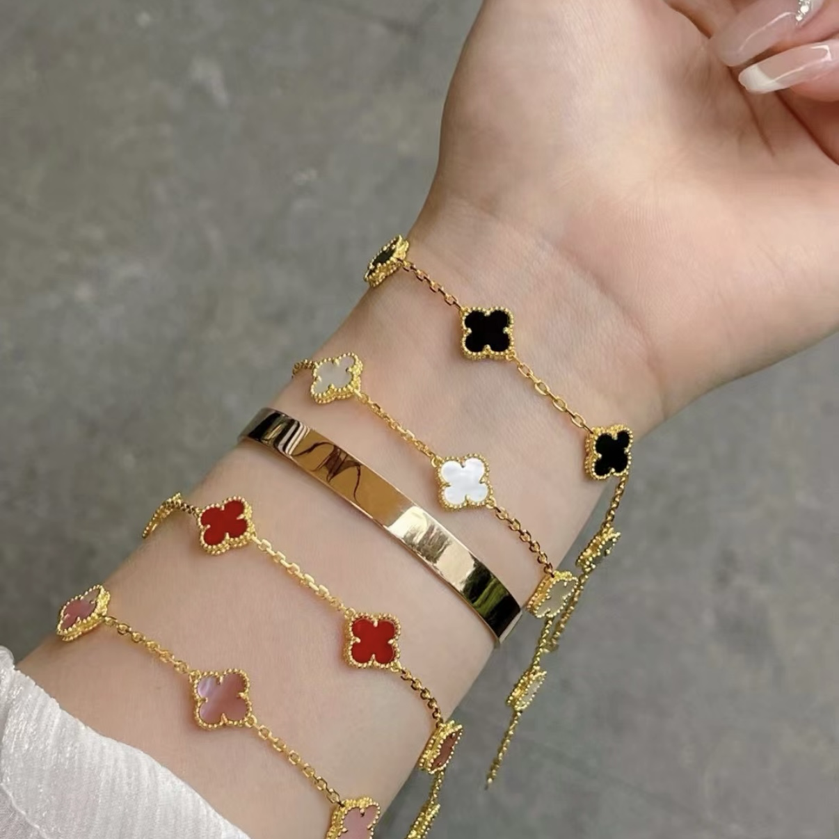 18k經典母貝/瑪瑙mini五花四葉草定製手鍊