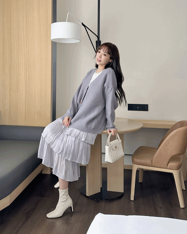 LINA LINA愛戀冬季琥珀釦螺紋造型毛衣外套-迷人紫