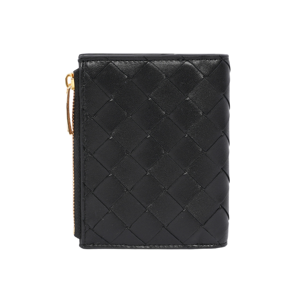 【BOTTEGA VENETA】小羊皮及小牛皮編織暗釦式二折短夾(黑色)742330 VCPP3 8425